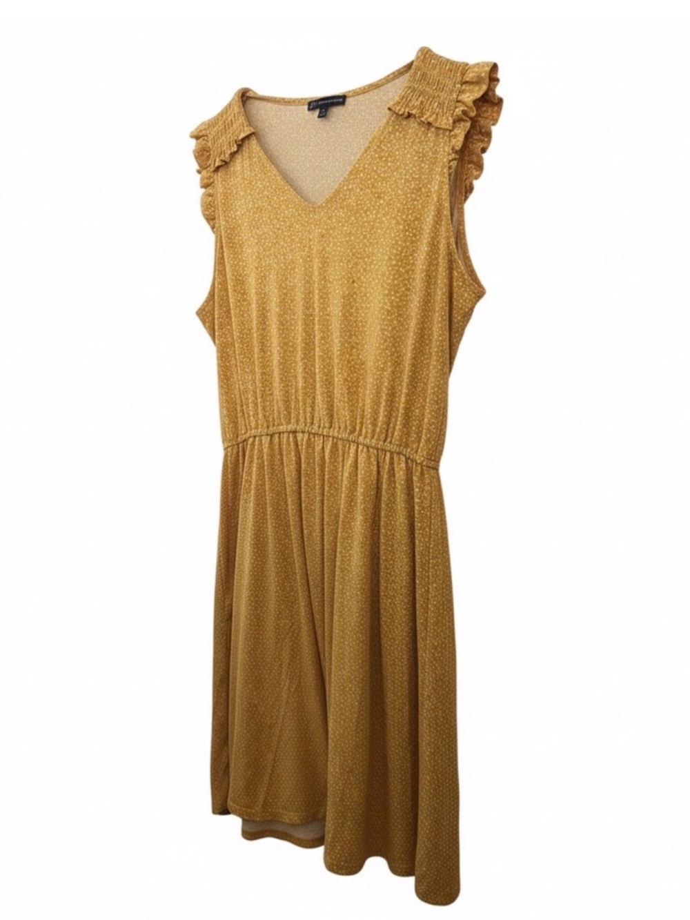 Adrianna Papell Mustard Dot Print Ruffle Sleeve Dress Size Medium